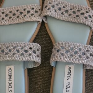 Steve Madden Light Blue and Gray Woven Sandals, Size 7